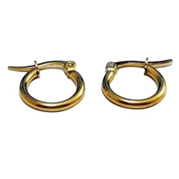 5/8 Inch 14mm Small Hoop Pierced Post Earrings Gold Tone - Picture 4 of 7